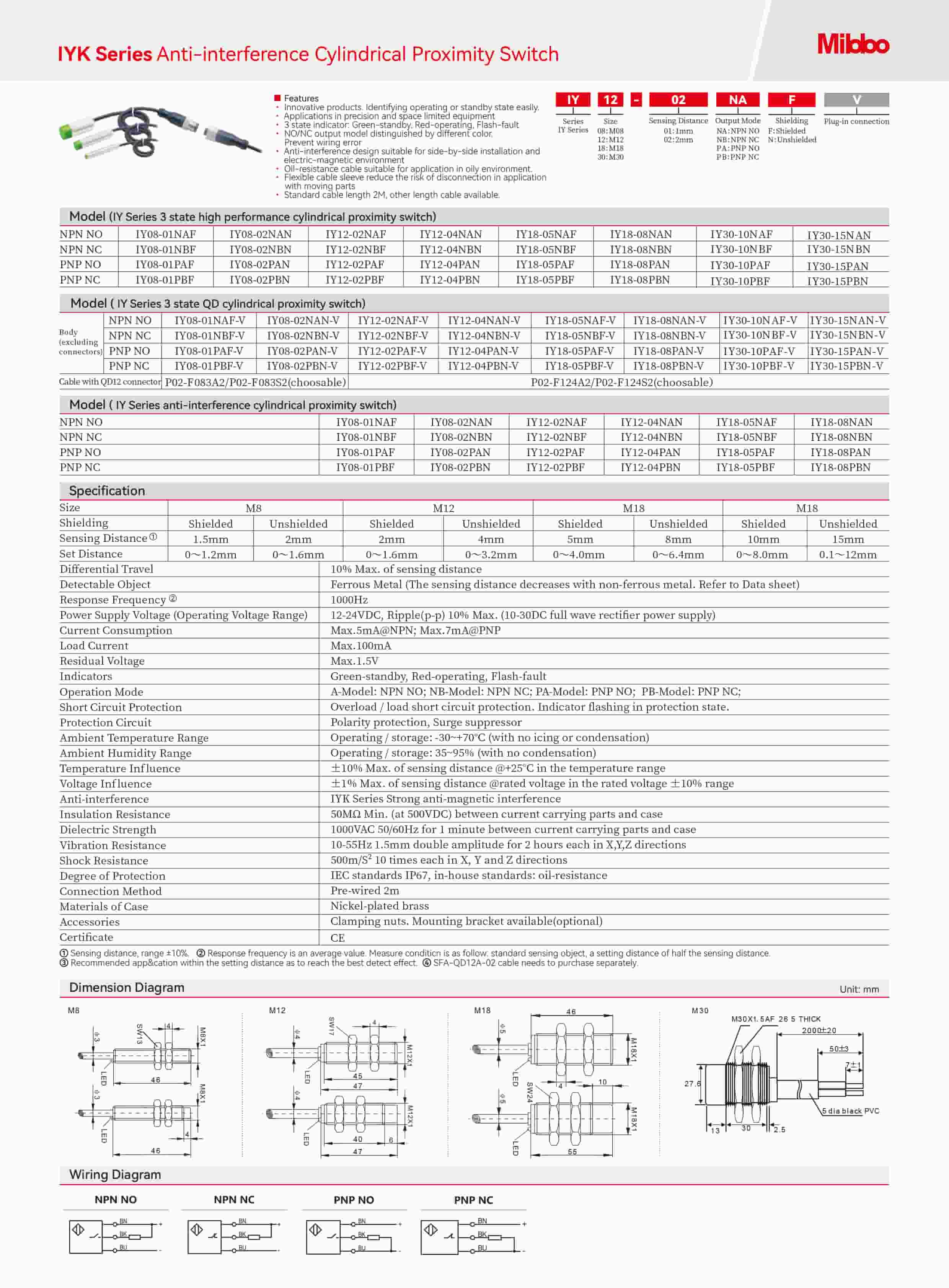 IYK Series Anti-interference Cylindrical Proximity Switch